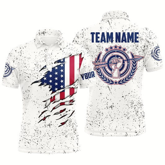 Goofygear Personalized Grunge Us Archery Men Polo Shirts, Patriotic American Flag Shirts For Archers