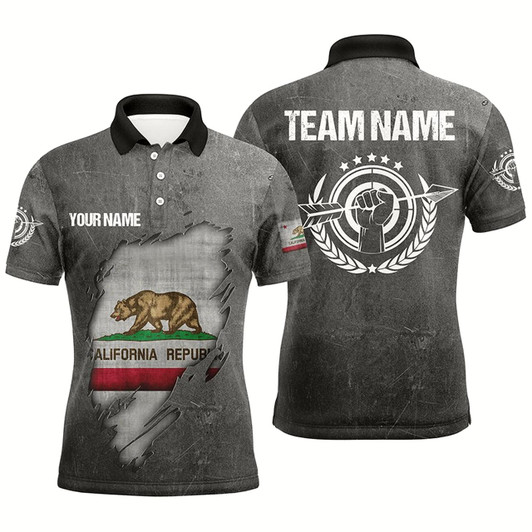 Goofygear Personalized Grunge California Archery Men Polo Shirts, Custom California Flag Shirts For Archers