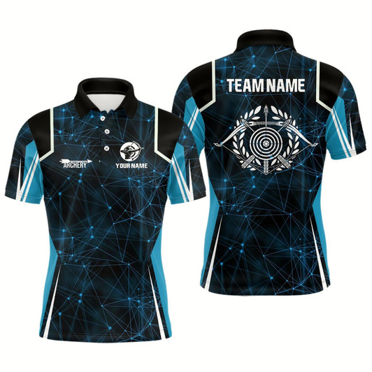Goofygear Personalized Blue 3D Target Archery Polo Shirts For Men, Custom Bow And Arrow Archery Shirts
