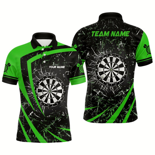 Goofygear Personalized Green Glass Break Dart Polo Shirts Custom Dart Shirts For Men Dart Team Shirts