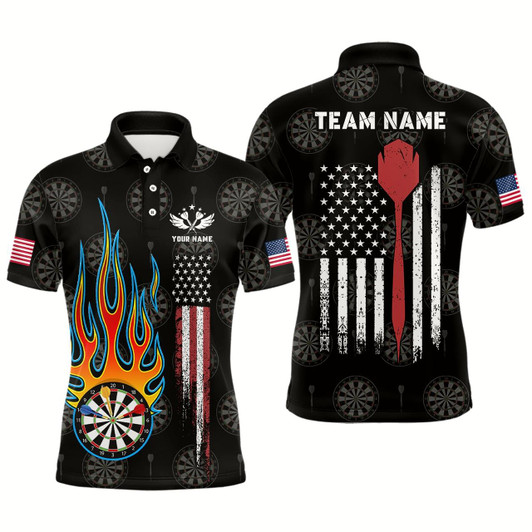 Goofygear Flame Darts American Flag Mens Darts Polo Shirt Custom Patriotic Dart Jerseys For Men