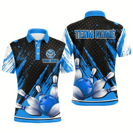 Goofygear Personalized 3D Polo Bowling Shirts For Men Funny Blue Bowling Team Jersey