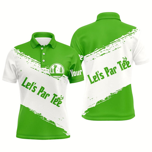 Goofygear Green And White Mens Golf Polo Shirts Custom Name Let'S Par Tee Best Mens Golf Wear