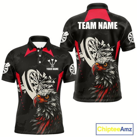 Goofygear Eagle Cracked Dartboard Custom Red Darts Polo Shirt For Men - Darts Team Jersey