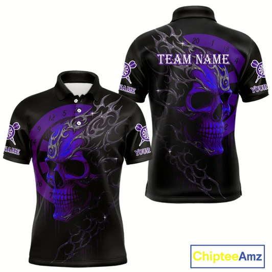 Goofygear Custom Purple Skull Dartboard Polo Dart Shirt Personalized Outfits Dart Jersey For Men