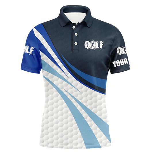 Goofygear Mens Golf Polo Shirts Blue And White Golf Balls Custom Name Golf Shirts For Men, Gift For Golf Lovers Style 1