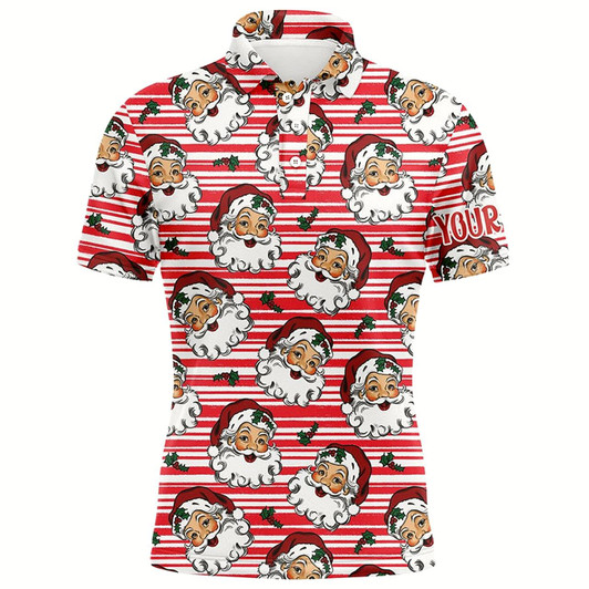 Goofygear Vintage Cartoon Santa Claus With Holly Christmas Men Golf Polo Shirt Custom Cute Mens Golf Tops