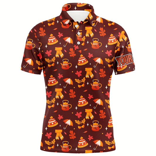 Goofygear Fall Season Pattern Thanksgiving Mens Golf Polo Shirts Custom Thanksgiving Golf Tops For Men