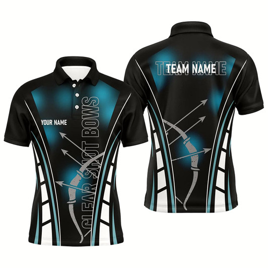Goofygear Personalized Clear Shot Bows Archery Polo Shirts For Men, Black Blue Arrows Bows Archery Shirts