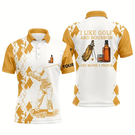 Goofygear I Like Golf And Bourbon Mens Golf Polo Shirts Customized Yellow Argyle Golf Shirts For Men Golf Gifts