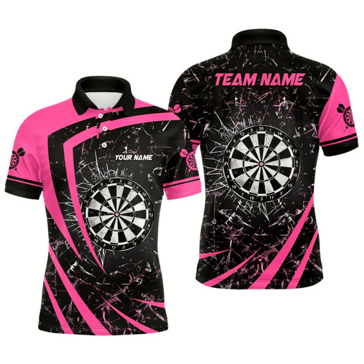 Goofygear Personalized Pink Glass Break Dart Polo Shirts Custom Dart Shirts For Men Dart Team Shirts
