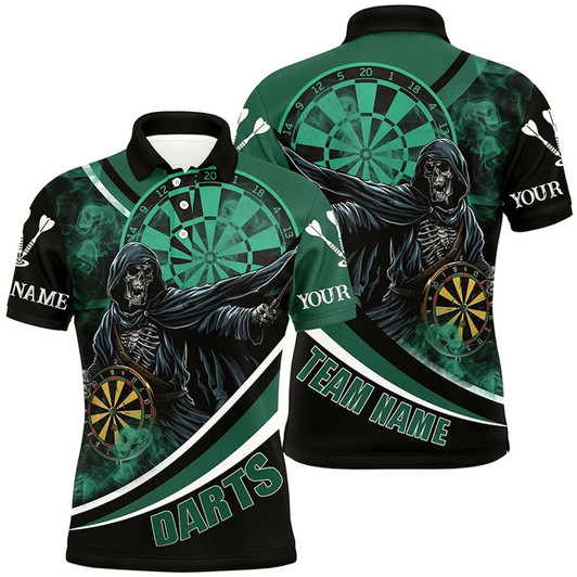 Goofygear Personalized Death Skeleton Green Darts Jersey Men Dart Polo Shirt Custom Team League Darts Shirts Style 2