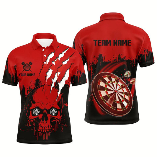 Goofygear Black Red Dart Skull Canada Flag Men Darts Polo Shirts Custom Patriotic Darts Jerseys Team Shirts