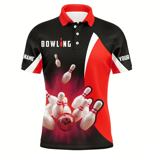 Goofygear Custom Bowling Shirts Retro Black And Red Bowling Polo Shirts For Men, Bowling Team Jersey Style 2