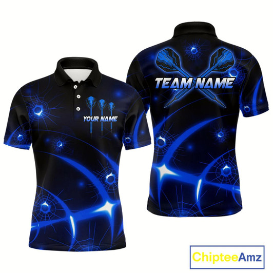 Goofygear Lightning Dart Arrow Custom Blue Darts Polo Shirt For Men - Darts Team Jersey