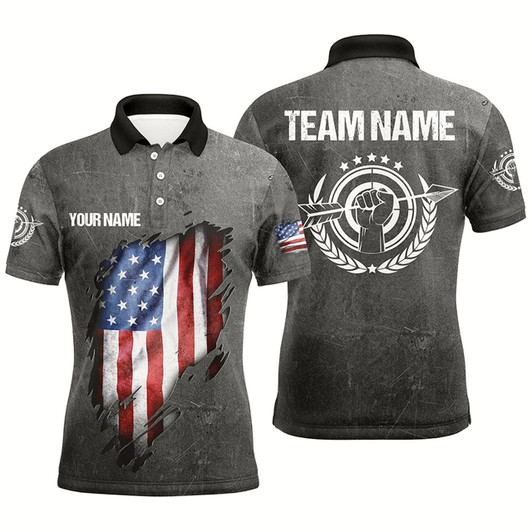 Goofygear Personalized Grunge Us Archery Men Polo Shirts Custom American Flag Shirts For Patriotic Archers