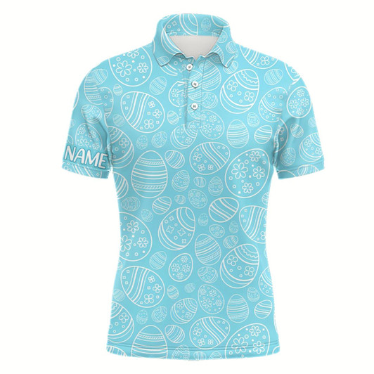 Goofygear Blue Easter Eggs Mens Golf Polo Shirts Custom Easter Day Funny Golf Tops For Men Golfing Gifts