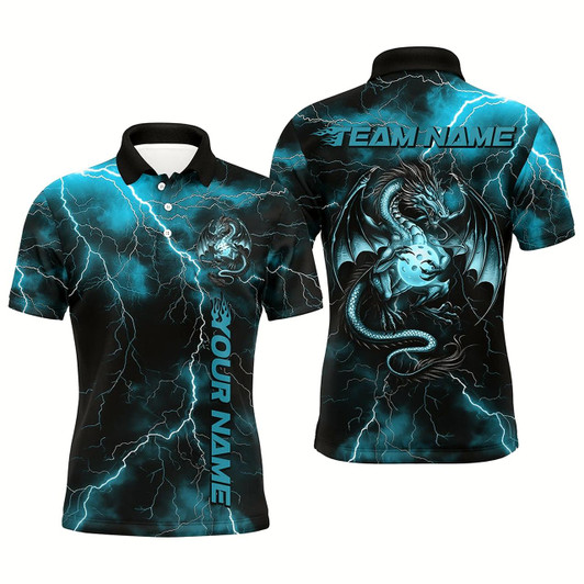 Goofygear Blue Thunder Lightning Custom Dragon Pickleball Polo Shirts For Men, Pickleball Team Outfit Style 1