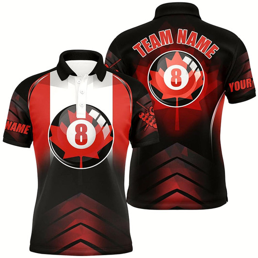 Goofygear Personalized 8 Ball Canadian Flag Billiard Polo Shirts For Men, Canada Billiard Jersey Shirts