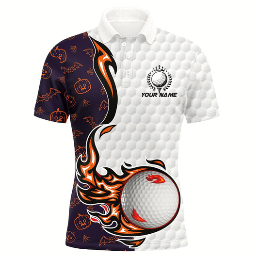 Goofygear Pumpkin Bats Halloween Pattern Flame Golf Ball Men Golf Polo Shirts Custom Halloween Golf Shirts