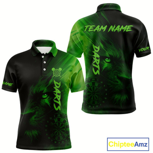Goofygear Custom Black-Green Horror Lion Dartboard Dart Polo Shirt For Men Grunge Dart Jerseys