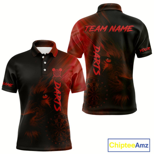 Goofygear Custom Black-Red Horror Lion Dartboard Dart Polo Shirt For Men Grunge Dart Jerseys