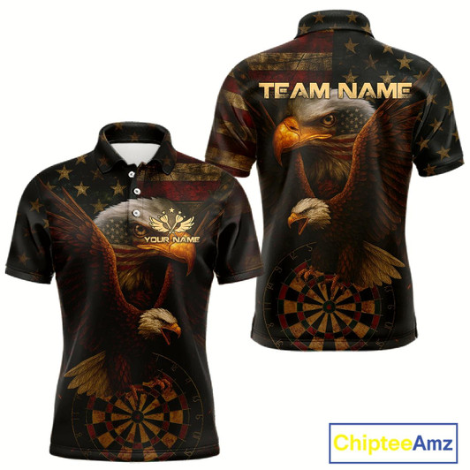 Goofygear Custom Eagle Grunge Dartboard Polo Dart Shirt For Men Us Flag Patriotic Dart Jersey Style 1