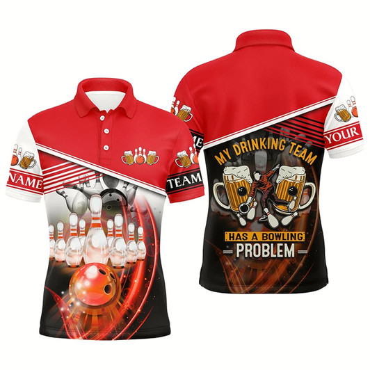 Goofygear Mens Polo Bowling Shirts Custom My Drinking Team Has A Bowling Problem Team League Jerseys Red