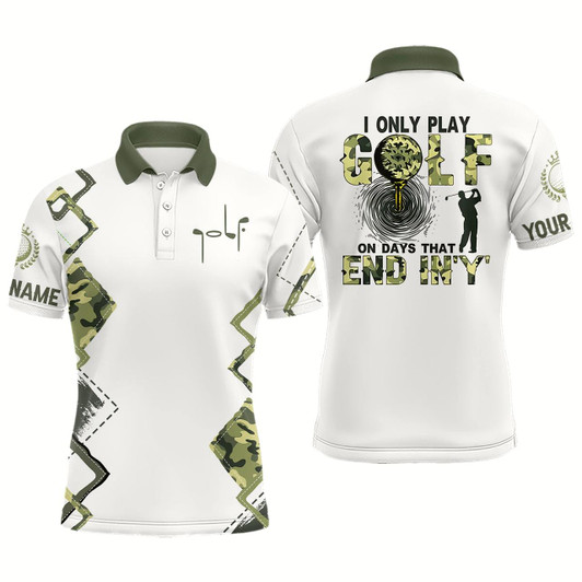Goofygear I Only Play Golf On Days That End In 'Y' Green Camo Mens Golf Polo Shirts Golf Shirts For Men