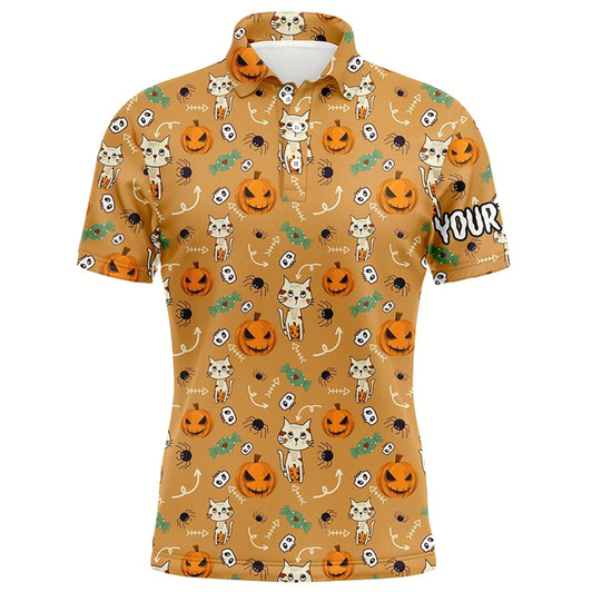 Goofygear Cat Seamless Halloween Pattern Orange Mens Golf Polo Shirts Cute Funny Golf Gifts For Men