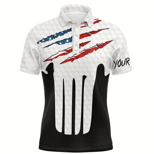 Goofygear Ripped American Flag Golf Polo Shirts Custom Usa Golf Shirts For Men, Patriotic Golf Gifts