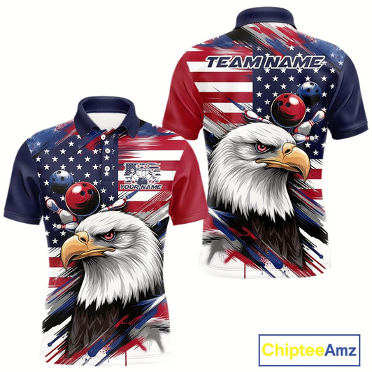 Goofygear Custom Patriotic Eagle Bowling Shirts For Men, Us Flag Bowling League Team Shirt Style 2