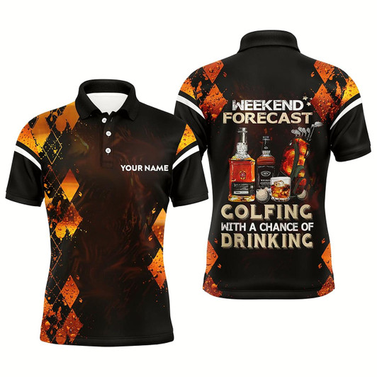 Goofygear Golf And Wine Argyle Men Golf Polo Shirt Custom Weekend Forecast Golfing With A Chance Of Drinking Style 1