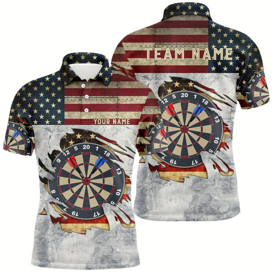 Goofygear Mens Retro American Flag Darts Polo Shirt Custom Name Patriotic Darts Jerseys For Men