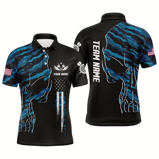 Goofygear Skull Blue Camouflage American Flag Mens Darts Polo Shirt Patriotic Dart Jerseys For Men