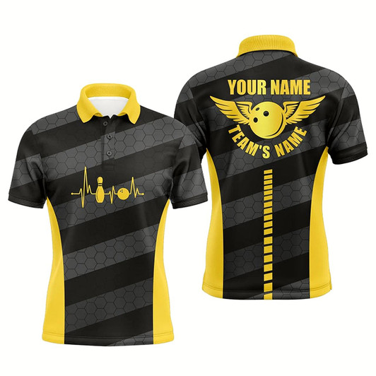 Goofygear Bowling Polo Shirts For Men Custom Bowling Team Shirts For Bowlers, Team Bowling Jerseys Yellow