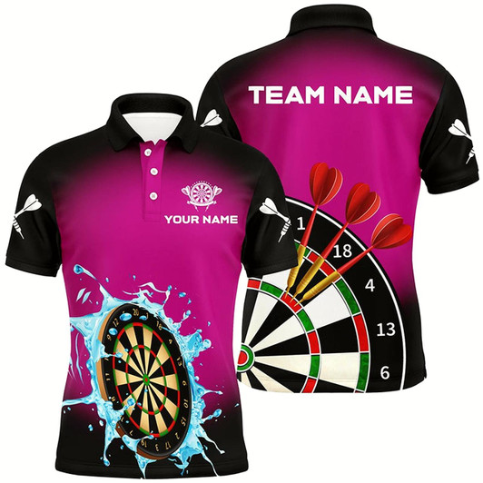 Goofygear Personalized Dartboard In Splashing Water Pink Men Darts Polo Shirts Custom Funny Darts Shirts