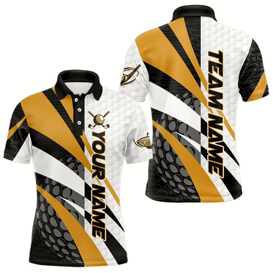 Goofygear Black And White Men Golf Polo Shirts Customize Name Golf Attire For Team Yellow