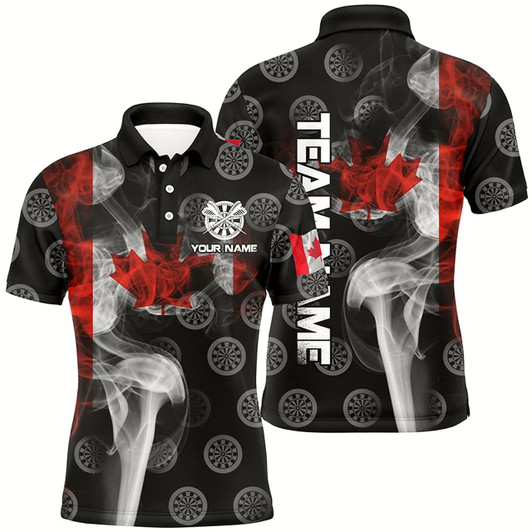 Goofygear Personalized Smoke Canada Flag Dart Polo Shirts, Custom Patriotic Darts Shirts For Men Dart Jerseys Style 2