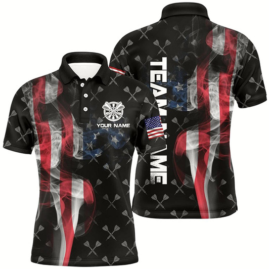 Goofygear Personalized Smoke Us Flag Dart Polo Shirts, Custom Patriotic Darts Shirts For Men Dart Jerseys Style 2