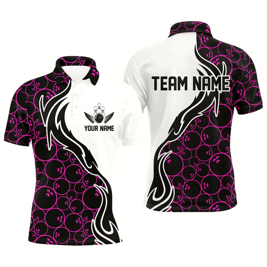 Goofygear Pink Bowling Pattern Custom Men Bowling Polo Shirts Flame Bowling Team Jerseys Tournament