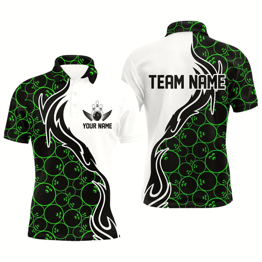 Goofygear Green Bowling Pattern Custom Men Bowling Polo Shirts Flame Bowling Team Jerseys Tournament