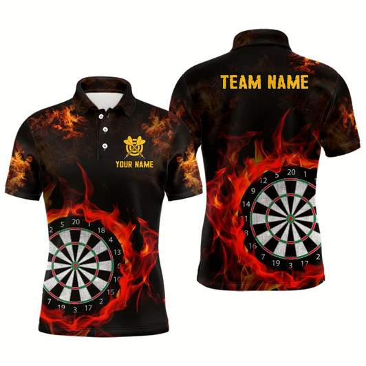 Goofygear Personalized Fire Flame Dartboard Men Darts Polo Shirts Custom Darts Shirts For Team Dart Jerseys