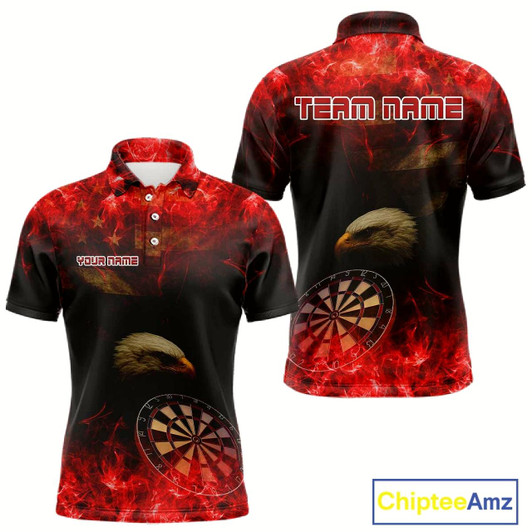 Goofygear Custom Black And Red Flames Eagle Dartboard Darts Polo Shirt For Men Outfit Darts Jerseys