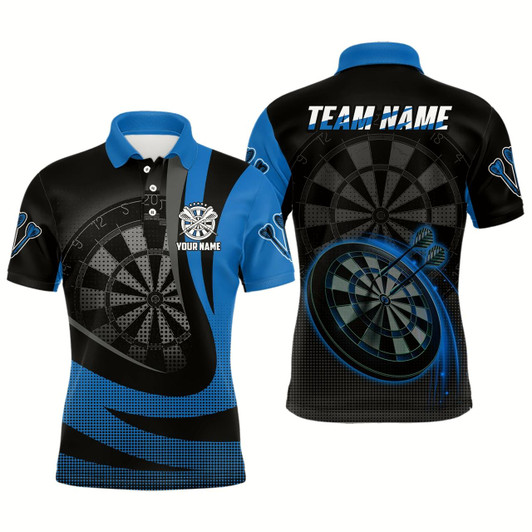 Goofygear Personalized Black Blue 3D Mens Darts Polo Shirt Custom Cool Darts Team Jersey For Men