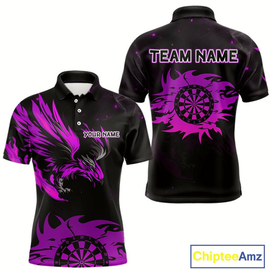 Goofygear Purple Flames Eagle Dartboard Custom Polo Darts Jerseys For Men, Darts Team Shirt Uniform
