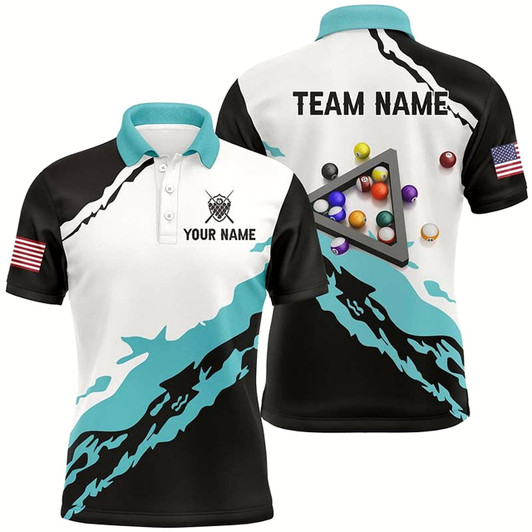 Goofygear Custom 3D Black Blue Billiard Balls Polo Shirts For Men Custom Team Name Billiard Jerseys