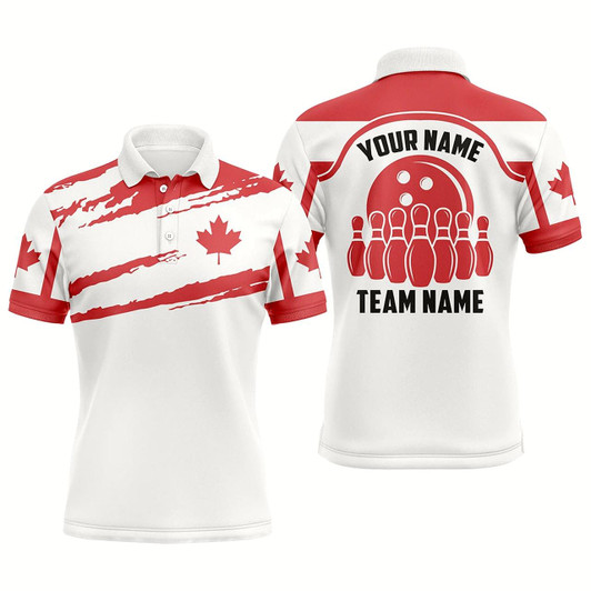 Goofygear Canada Bowling Polo Shirts For Men, Custom Canadian Flag Bowling Team Jersey Bowler Outfit