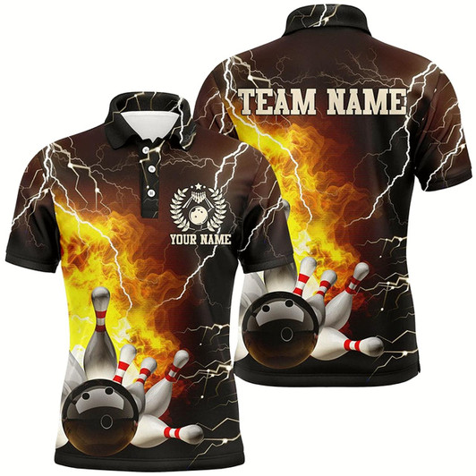 Goofygear Mens Bowling Polo Shirts Custom Flame Lightning Thunder Bowling Team Jersey, Bowling Team League Shirt Style 2