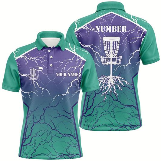 Goofygear Mens Disc Golf Polo Shirts Lightning Thunder Custom Disc Golf Jerseys, Disc Golf Shirt Turquoise